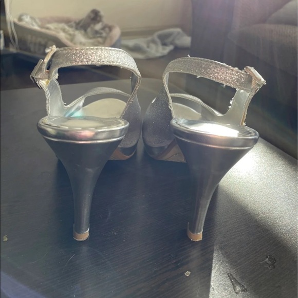 Silver Sparkly Peep Toe Heels (7) - Picture 3 of 6